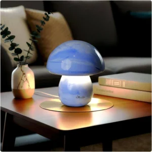 Timalfi Cute Mushroom Table Lamp with Ceramic Finish USB-C Rechargeable Battery