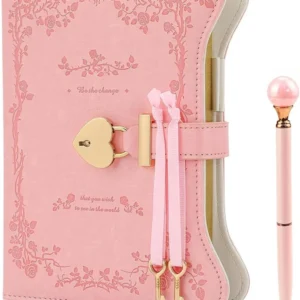 Climberty B6 Heart Lock Diary for Girls Aesthetic, Rose Embossed PU Leather Journal with Keys, 180 Sheets